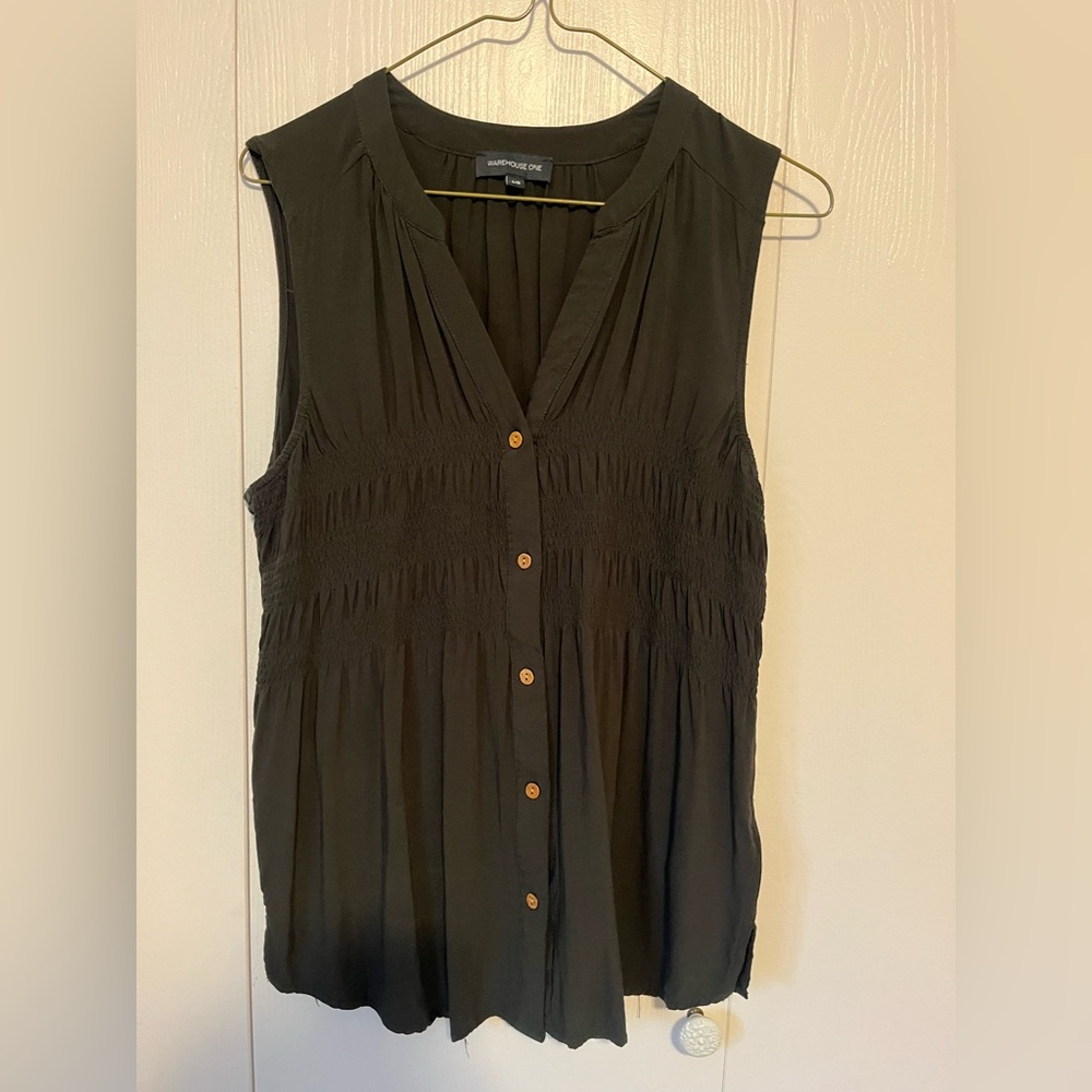 NWOT | Warehouse One | Dark Green Sleeveless Blouse